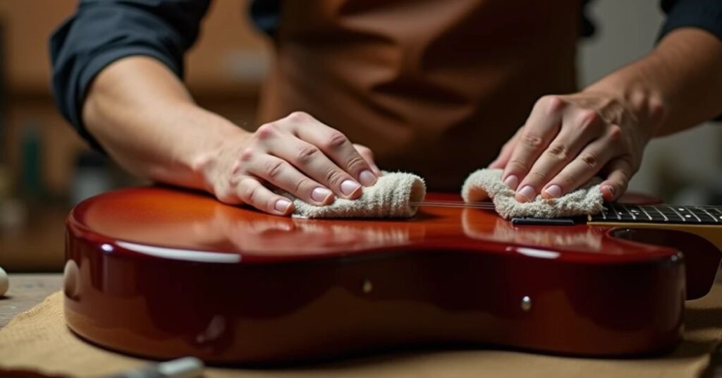 Man cleaning the strings 